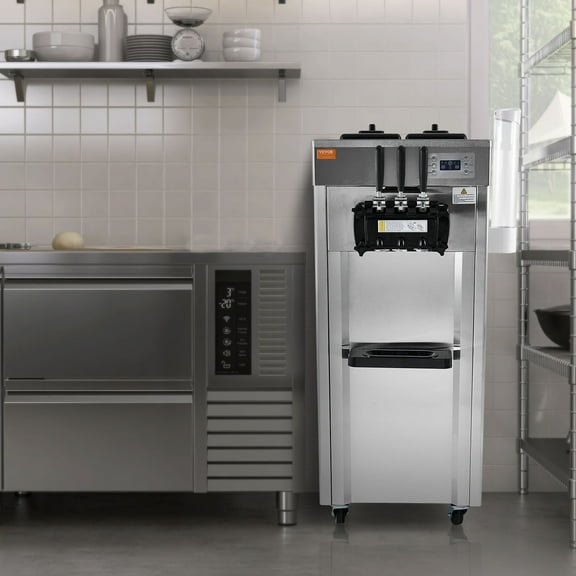 VEVOR Commercial Ice Cream Maker,21-31 L/H Yield,2 1 Flavors Soft Serve Machine with Two 7L Hoppers 1.8L Cylinders Puffing Pre-Cooling Shortage Alarm, Frozen Yogurt Maker for Snack Bar