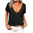 thumbnail image 1 of Yuyuzo Tops for Women Deep V Neck Summer Low Cut T Shirts Short Sleeve Casual Basic Oversized Tee, 1 of 4