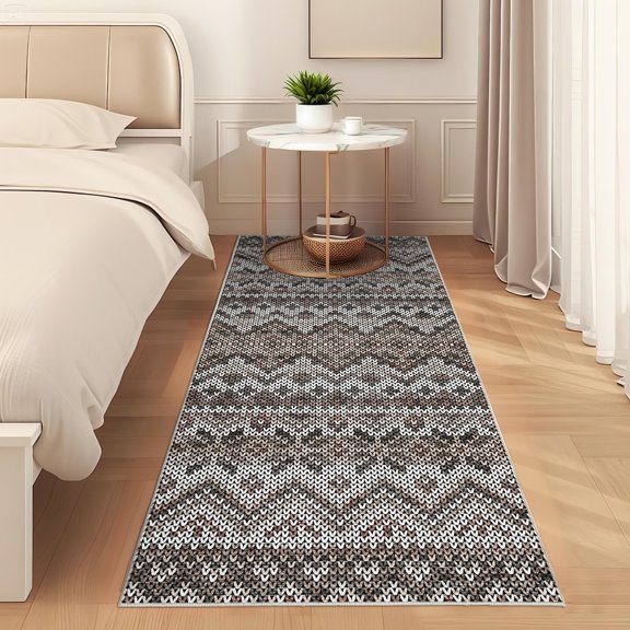 FairOnly 2'x 6'Boho Print Runner Rugs for Hallway Washable Soft Non Slip Low Pile Floor Cover for Kitchen Bedroom,Brown
