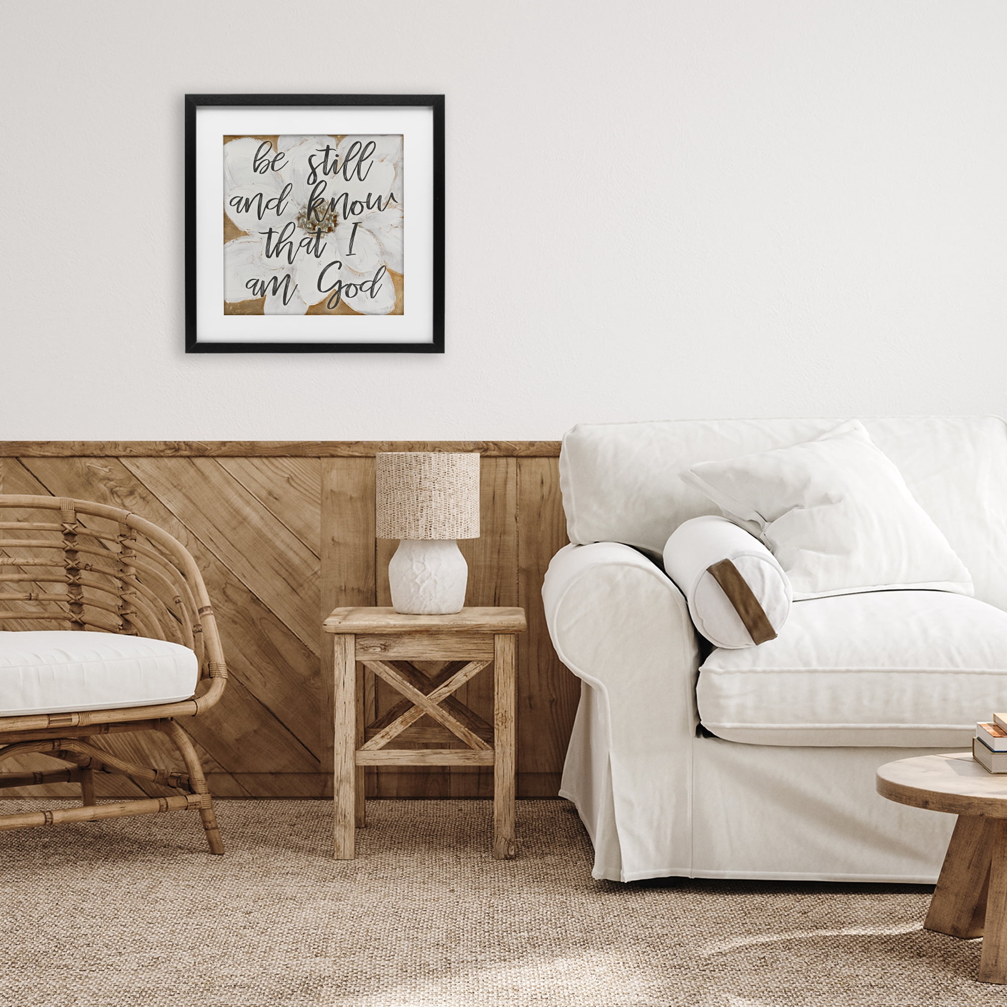 Stupell Industries Be Still Script with Flower Black Framed Print Under Glass, design by Lanie Loreth