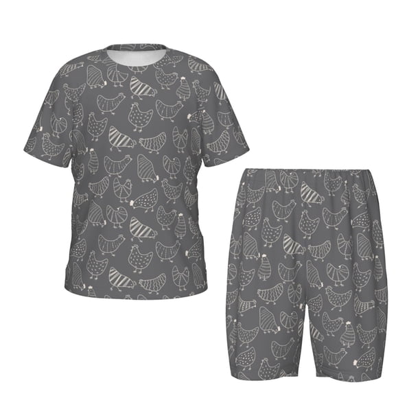 Balery Funny Chicken Conjunto de Pijama Infantil de Manga Corta con Estampado – Ropa de Dormir de Algodón Suave-XX-Large