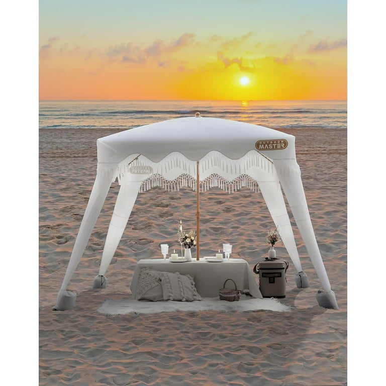 置物 summer mirage OutdoorMaster Beach Cabana, 6'x6' Canopy, Fringe, UPF 50+ UV