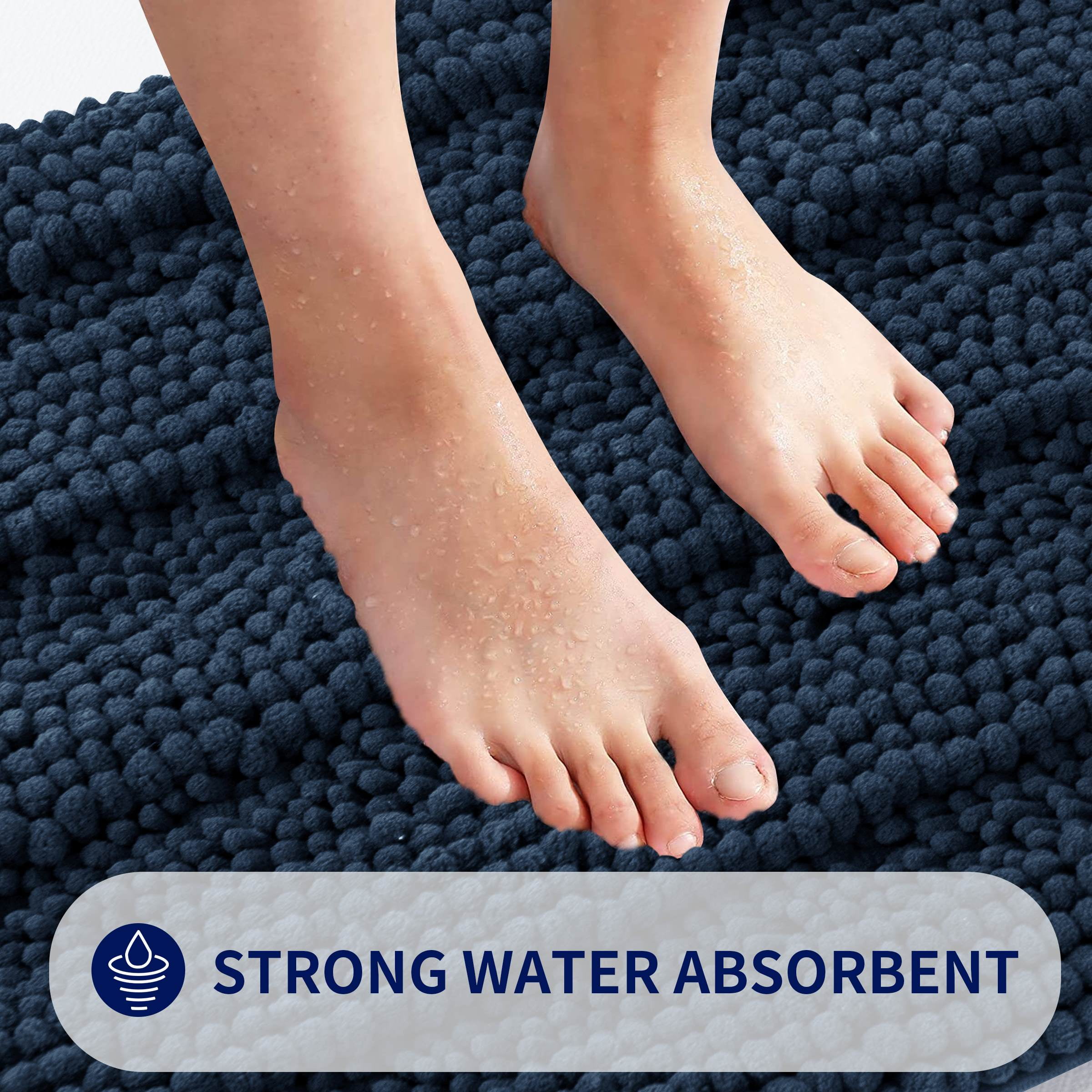 Subrtex Bathroom Rugs Non-Slip Chenille Soft Striped Plush Bath Mat (Navy, 24"x60")