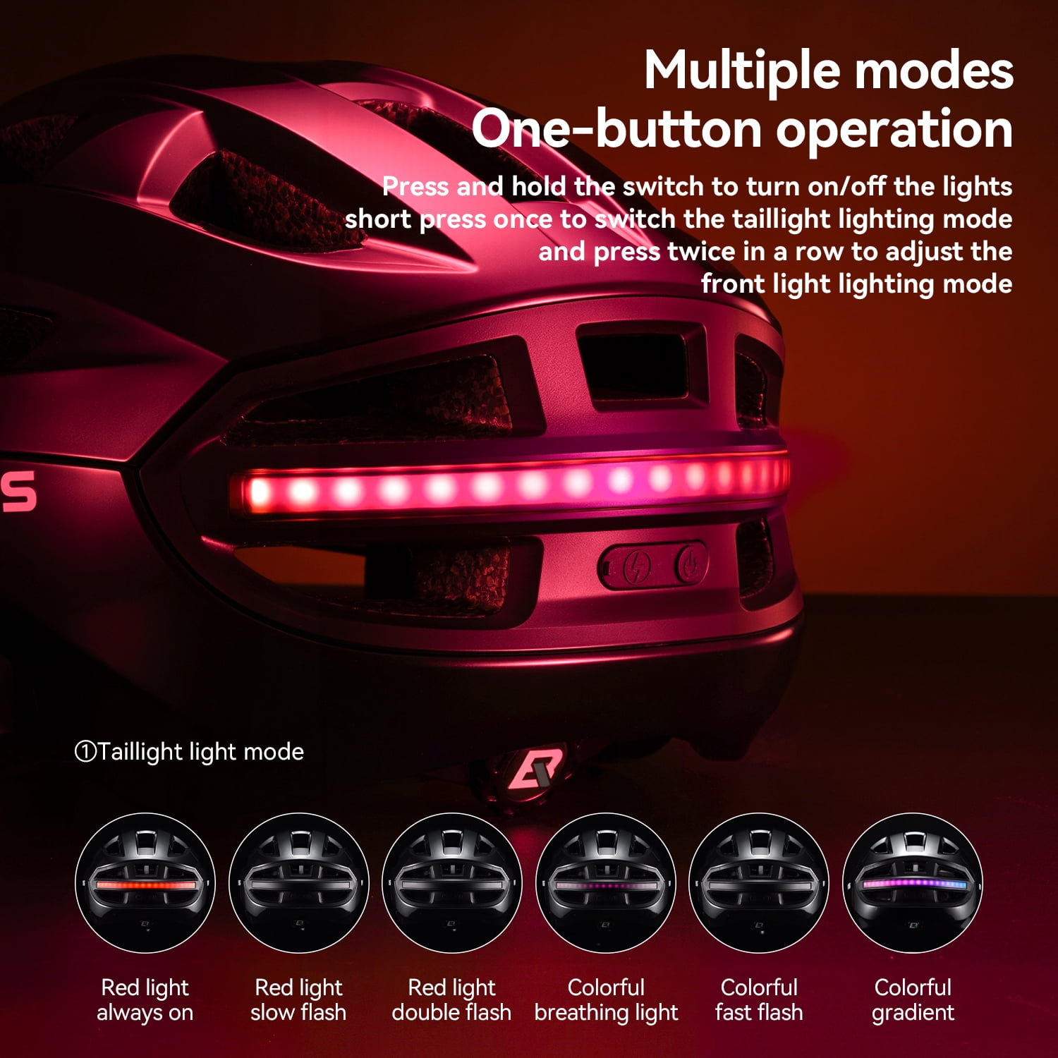 ROCKBROS Cycling Helmet Lighting Smart Remote Warning Light Control Helemt,Front/Tail/Turn Signal Light High-density Foaming One-piece Molding Safety Helmet