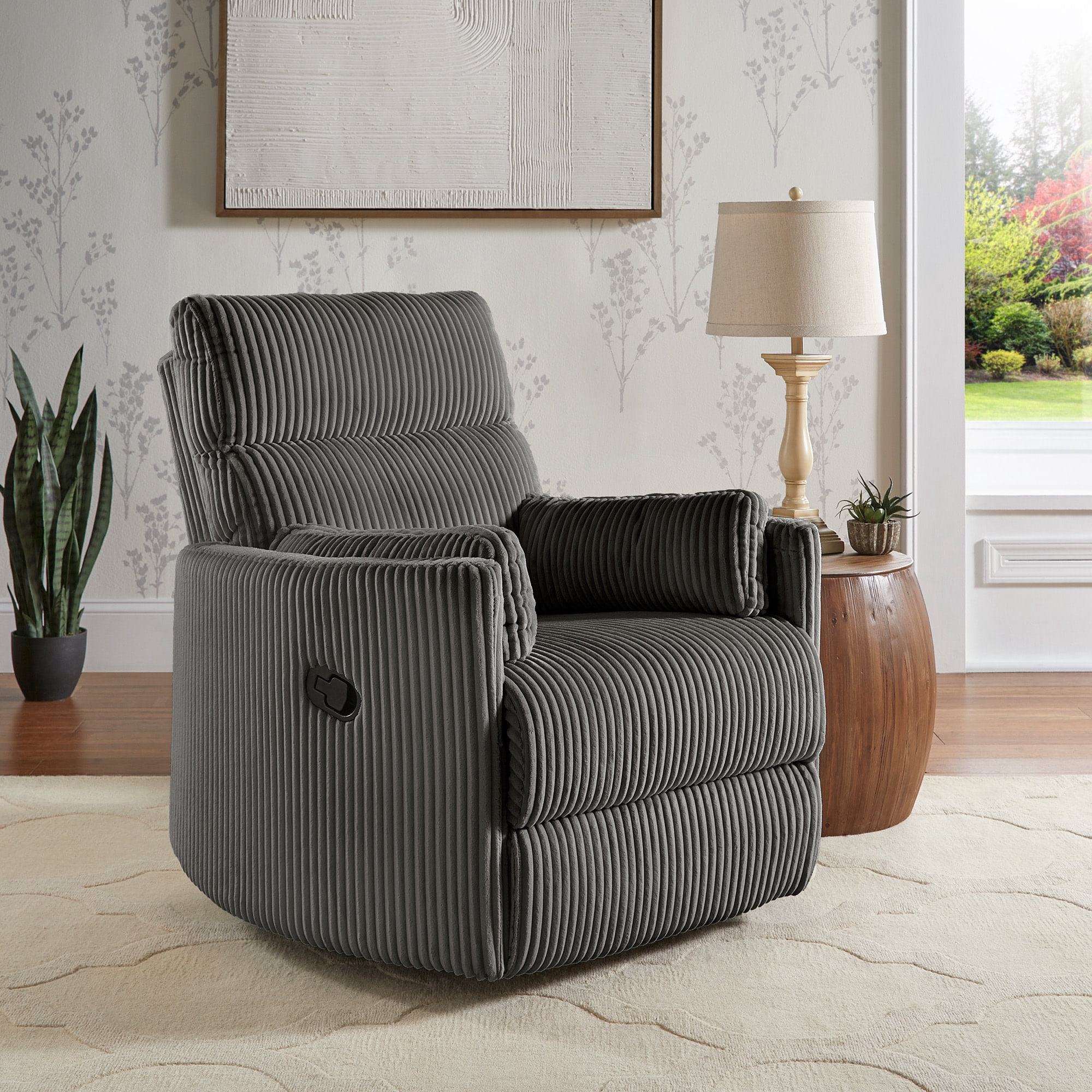 Weston Home Sloan Plush Corduroy Fabric Manual Swivel Glider Recliner, Dark Gray