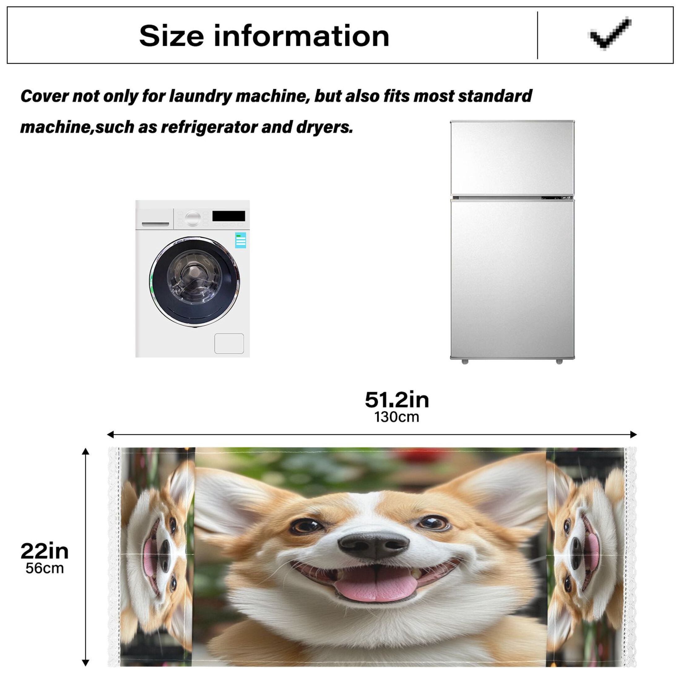Cute CorgiWasher and Dryer Covers Dust-Proof and Oil Resistant Fridge Cover with 4 Storage Pockets Washing Machine Top Cover for Laundry Kitchen Home 51.2 x 22 In