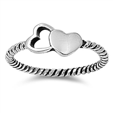 Oxidized Twisted Rope Heart Promise Ring New 925 Sterling Silver Band Size 13