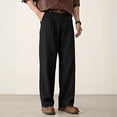 thumbnail image 3 of GINGTTO Men's Black Linen-Blend Casual Pants - Relaxed-Fit Trousers for Office & Daily Wear, 3 of 5