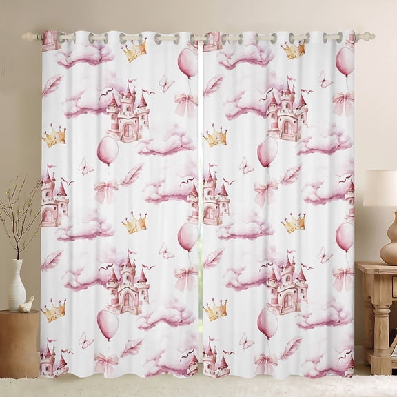 Erosebridal Princess Castle Curtains for Living Room,Bowknot Balloon 30%-50% Blackout Curtains Set of 2 (38x45),Pink Butterfly Curtains and Drapes (38x45),Kawaii Bedroom Decoration