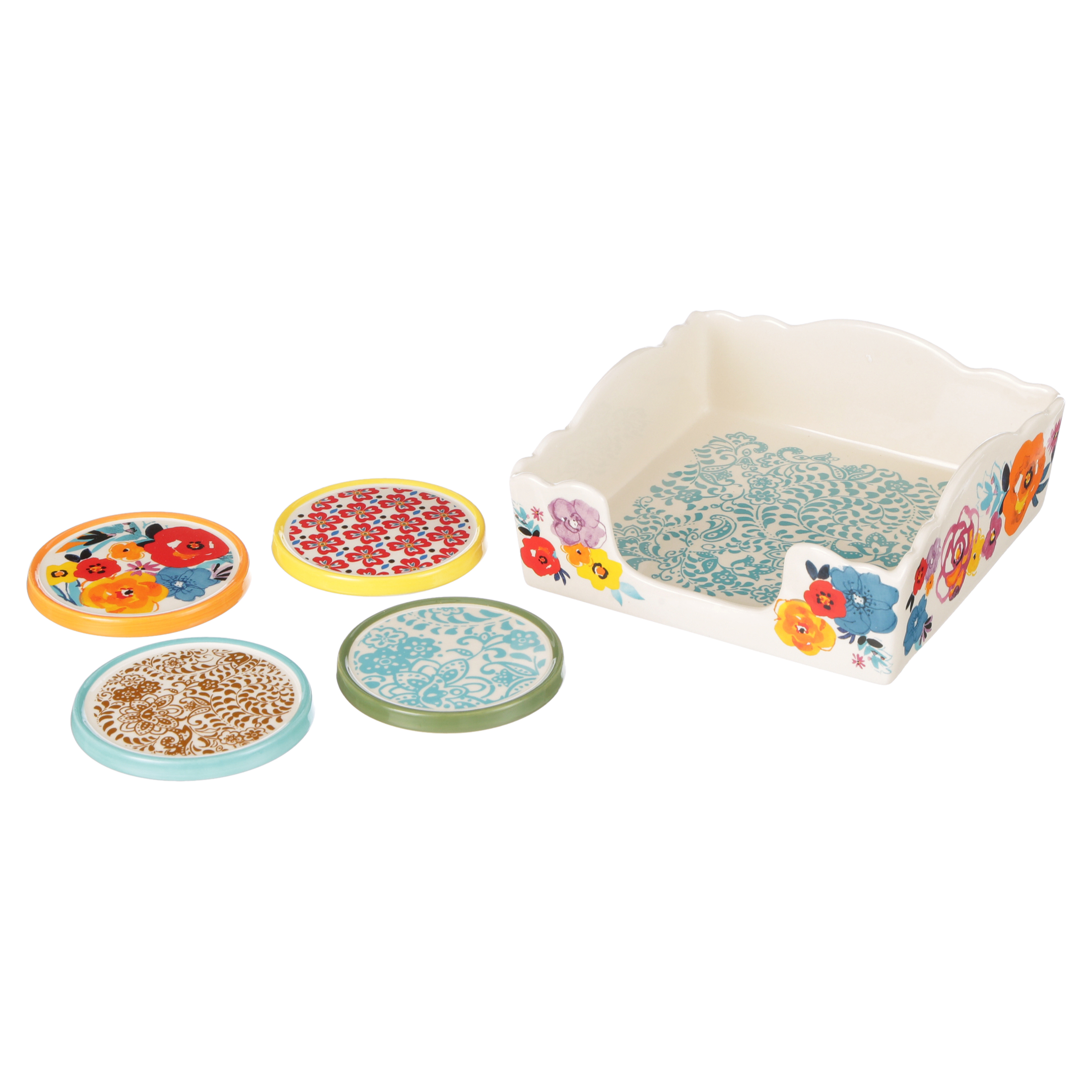 The Pioneer Woman Flea Market 5-Piece Stoneware Coasters & Napkin Box Set