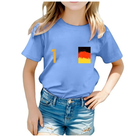 

Kids Clothes Girls Light Blue-C 224 Children s European Cup Fashion Team Printed Short Sleeve Round Neck Top T Shirt Back To School Clothes 130