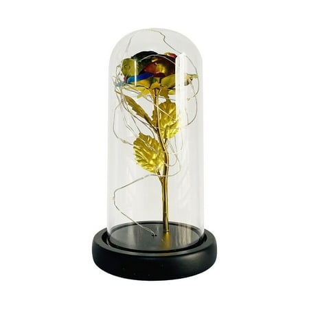 

HLONK LED Eternal Rose with Glass Dome 24K Gold Foil Flower And A Fairy-Tale String Of Lights Valentine‘s Day Gift