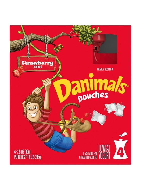 Danimals Strawberry Explosion Squeezable Yogurt, 3.5 Oz. Pouches, 4 Count