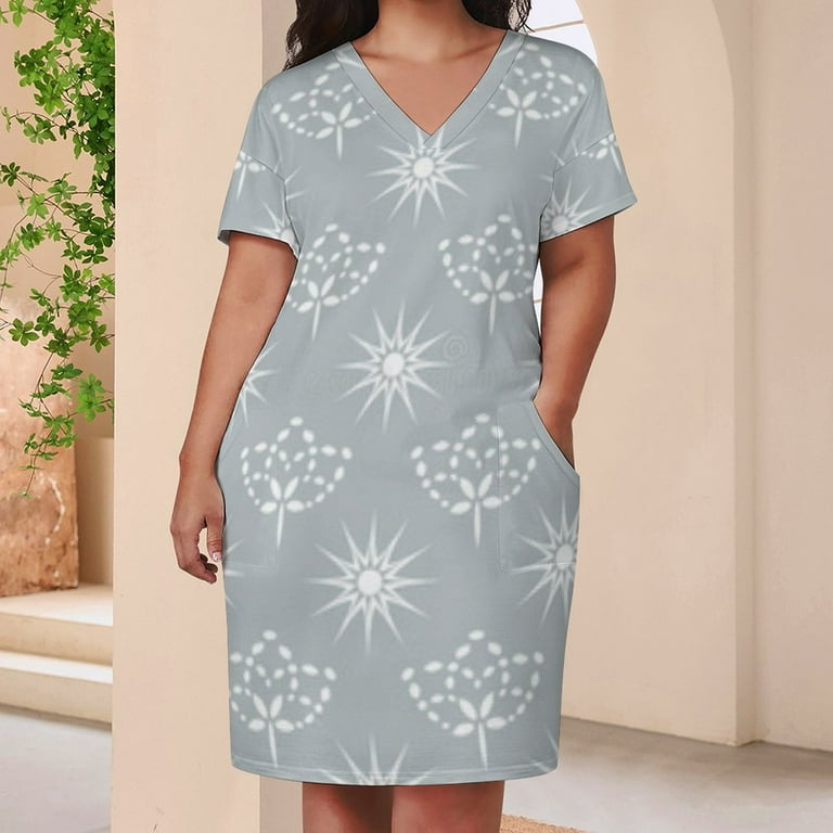 Grey Floral Starburst Seamless Pattern Women's Loose Short Sleeve Dress Casual Summer Plus Size Long Dresses with Pockets - Walmart.com Grey Floral Starburst Seamless Pattern Women's Loose Short Sleeve Dress Casual Summer Plus Size Long Dresses with Pockets - Walmart.com
