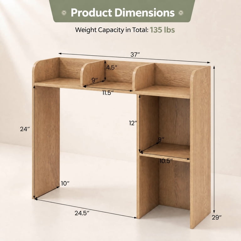 Costway Desk Bookshelf Organizer, Natural Wood photo 3