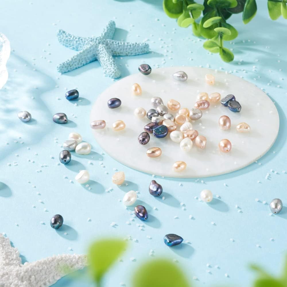 Beadthoven 100pcs Natural Freshwater Pearl Beads 4-6mm Mix Irregular Nuggets Pearl Beads Oval Rice Loose Pearls for DIY Bracelet Necklace Jewelry Making Beading Crafts Supplies Hole 0.5-0.7mm