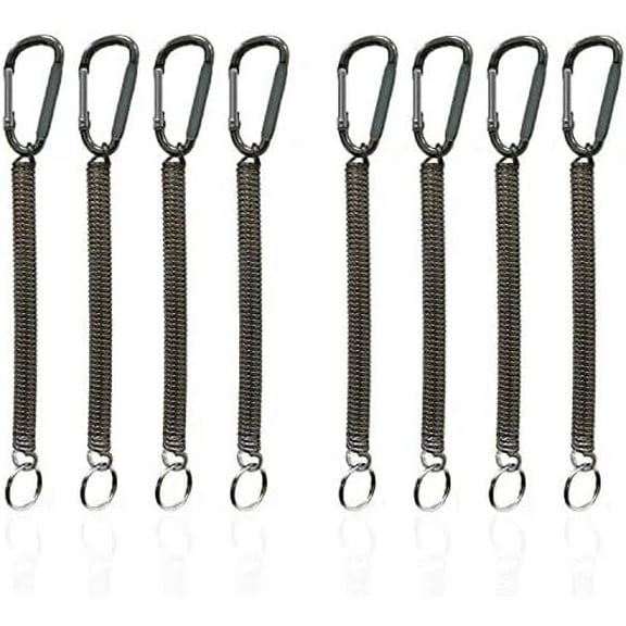Coiled Lanyard-Retractable Spring Tether with Black Carabiner Clip for Fishing/Boating/Hiking /Camping/Outerdoor Tools (8pcs)