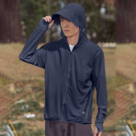 Gamivast Sun Protection Hoodie for Men Zip up Fishing Shirt With Hood Thumb Holes Light Weight Hoodies Mesh Breathable Outdoor Hiking Gear Top