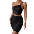 thumbnail image 3 of Birdeem Womens Solid Color Fashion Design Hip Sleeveless Skew Collar Drawstring One-Shoulder Short Dress, 3 of 8