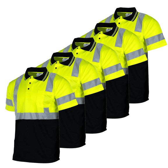 JORESTECH 5-Pack Hi-Vis Short-Sleeved Work Safety Polo Shirt, PS-05 (L, Yellow/Black)