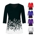 thumbnail image 3 of Qarigey Blusa Camiseta Manga 3/4 Cuello Estampado Encaje Mujer Blusa Verano Top Prendas para la parte del cuerpo Blanco 4XL Qarigey AP002096-31, 3 of 5
