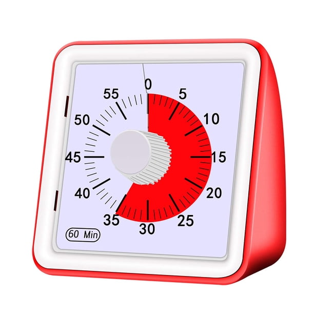 Temporizador de tiempo (rojo/azul), temporizador analógico visual de 60 minutos, alerta opcional (encendido/apagado), sin tictac alto; Herramienta de gestión del tiempo Xemadio FLD-2516