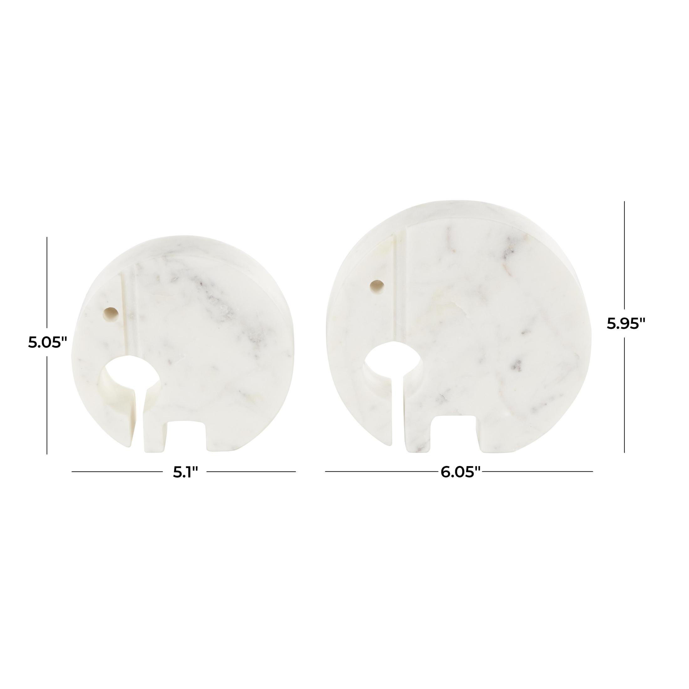 6", 5"H White Marble Circular Abstract Elephant Sculpture with Gray Marble Veins and Cutouts, by DecMode (2 Count)