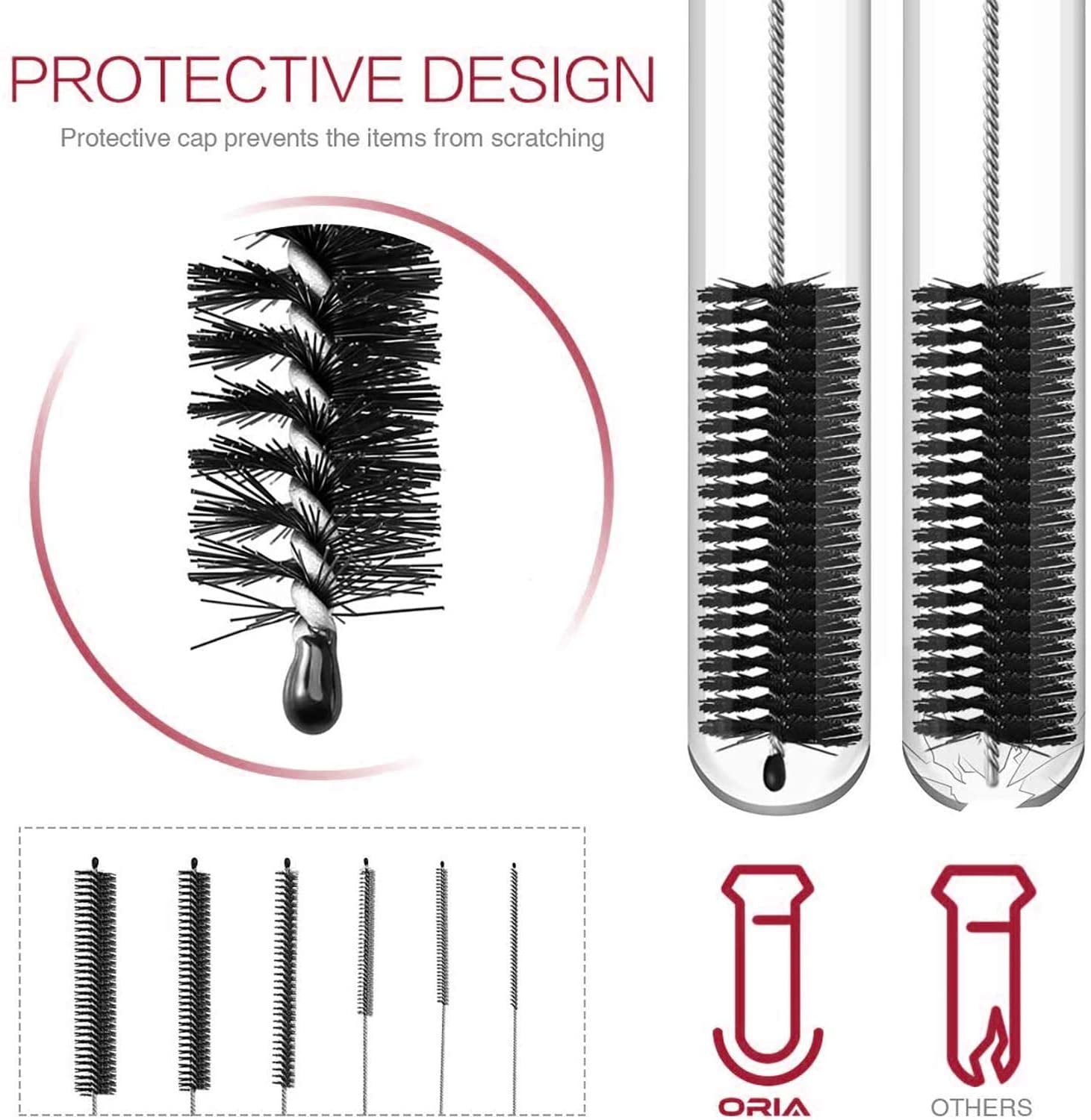 Long Straw Brush, Nylon Pipe Tube Cleaner 8.2-ihch 10 Different Diameters Set of 10