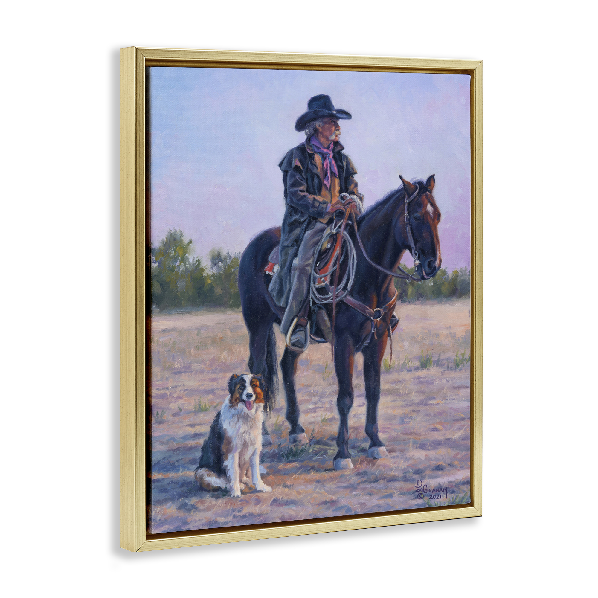 Stupell Industries Old Timers Cowboy Animals & Insects Painting Gold Floater Framed Canvas Art Print Wall Art, 25 x 31