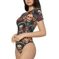 thumbnail image 2 of Balery Skulls and Flowers Women's Short Sleevee Crew Neck Bodysuit Tops Short Sleeve Tops Basic-X-Large, 2 of 9