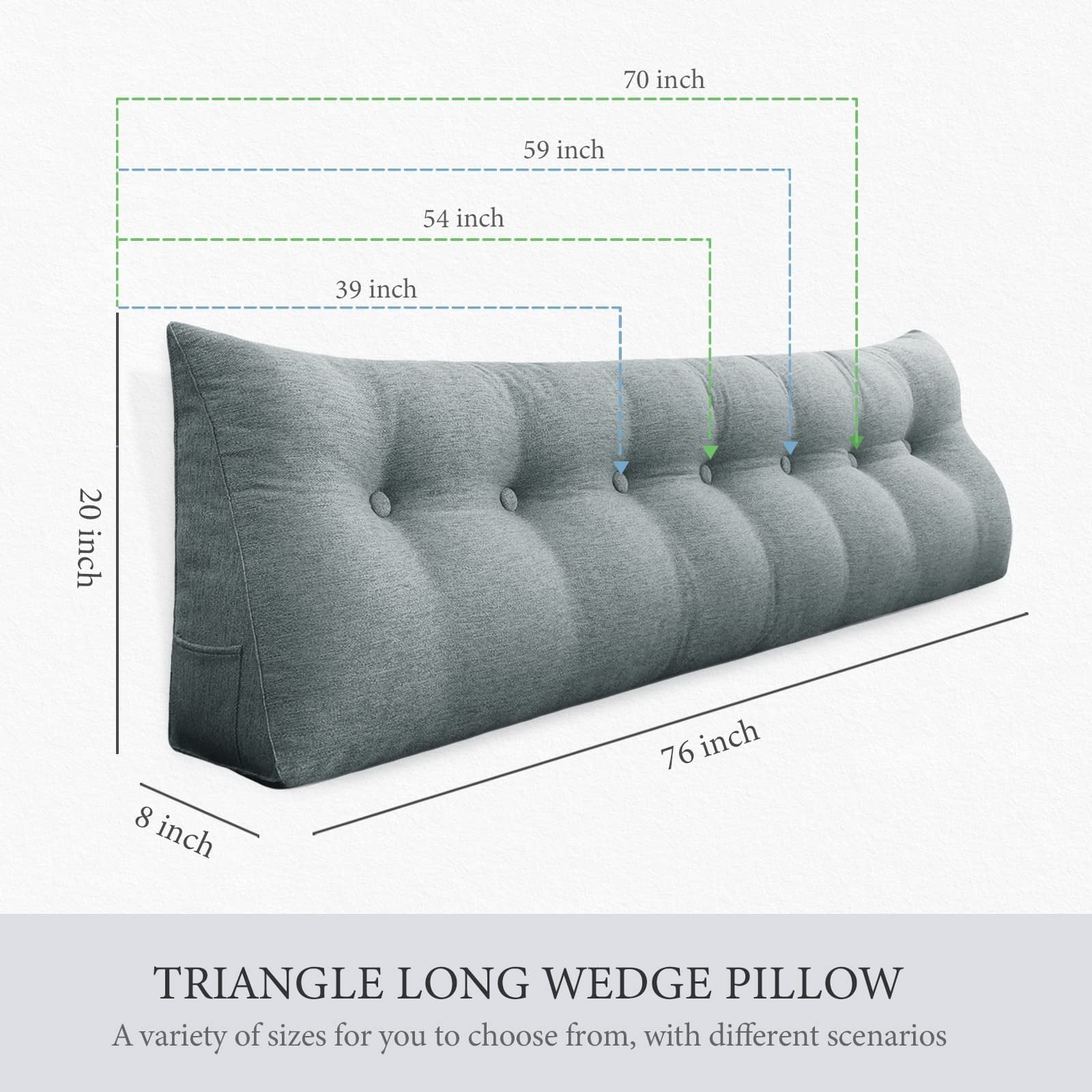 Daybed Triangle Wedge Pillow Queen Size, Headboard Bolster for Back Support, Large Reading Cushion, Sitting Up Pillow, XXL Sofa Rest, Linen Gray