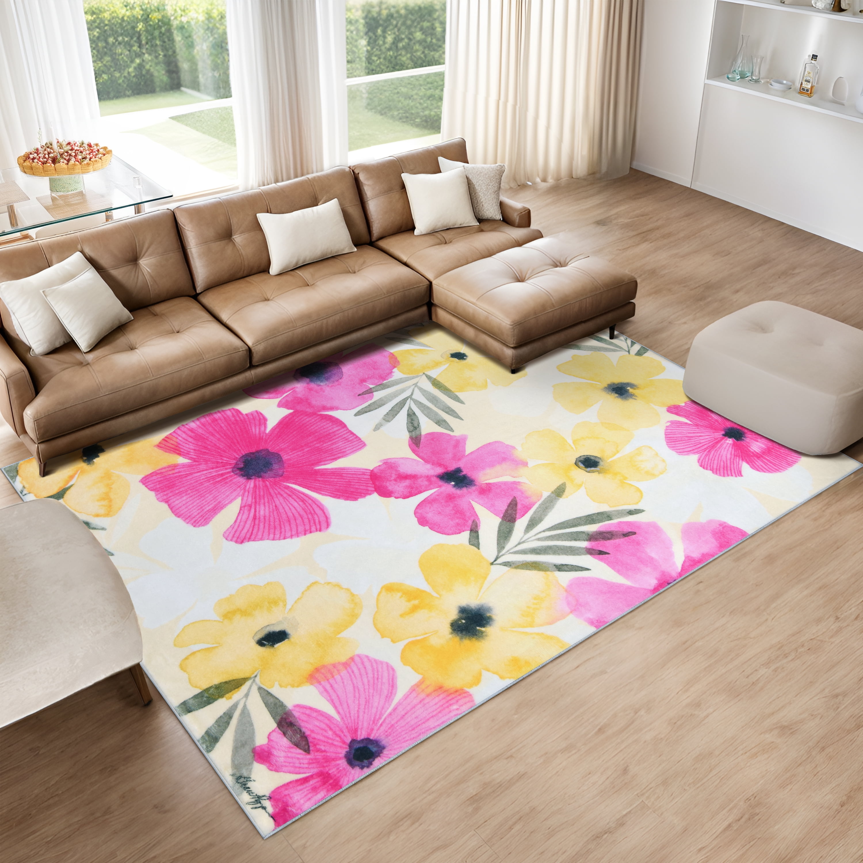 Tropical Posies, 8'x10' Hand Washable Flowers Art Area Rug