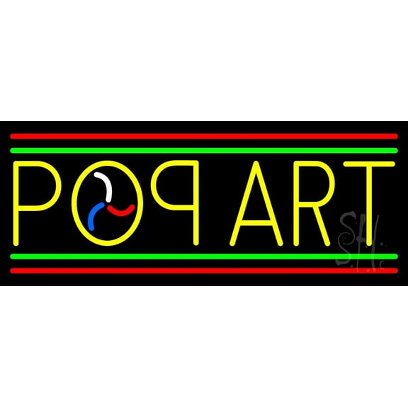 Yellow Pop Art Red And Green Line LED Neon Sign 13 x 32 - inches, Black Square Cut Acrylic Backing, with Dimmer - Bright and Premium built indoor LED Neon Sign for café, club, party and storefront.