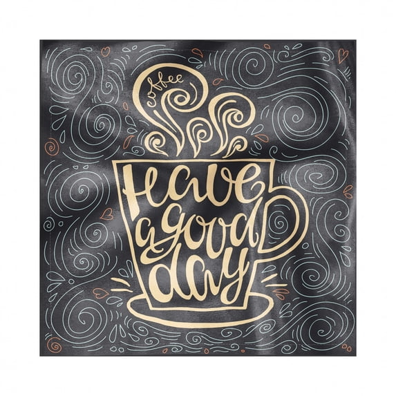 Saying Decorative Satin Napkins Set of 4, Have a Day Positive Message Lettering in Cup of Coffee with Hearts and Swirls, Square Fabric Party & Dinner Napkin, 12", Multicolor, by Ambesonne
