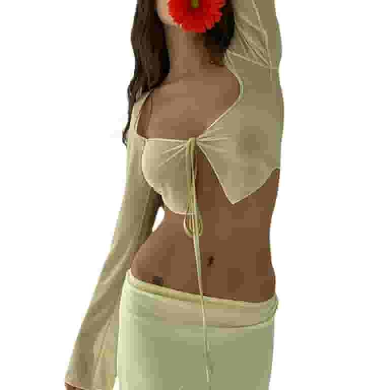 TFFR See Through Cardigan Top Green Long Sleeve Crop Top TFFR See Through Cardigan Top Green Long Sleeve Crop Top