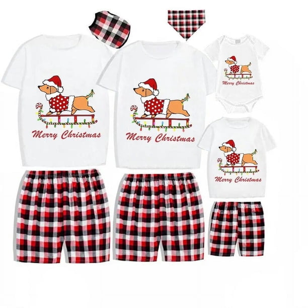 Pijama familiar navideño a juego Conjunto de pijama corto gris con diseño de perro salchicha feliz Navidad