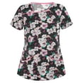 thumbnail image 2 of Pompotops Women Fashion Flower Print Short Sleeve Neck Tops Working Uniform Blouse Shirt, 2 of 3