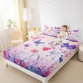 thumbnail image 3 of Manfei Girly Kawaii Butterfly Queen Sheet Sets for Girls, Pink Purple Watercolor Flat Sheet, Cute Cartoon Animals Queen Fitted Sheet, Luxury Bedroom Decor, 4 Pieces, 3 of 6