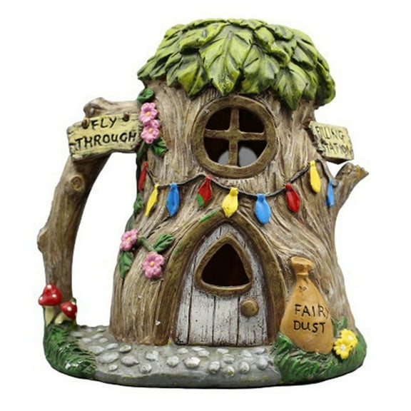 Resin Houses with Solar LED Lights Fairy Garden Accessories Outdoor Cottage Figurines Lawn Ornaments,B