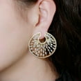 thumbnail image 4 of Fireworks Yellow Gold Plated Cubic Zirconia Big Round Earring 925 Silver Jewelry, 4 of 9
