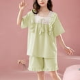 thumbnail image 2 of Green Children Boy Girl Lace Matching Tops Shirts Shorts 2PC Sets for Kid Thin 2 Piece Straight Leg Plain Summer Fall 2PC Sets 2026 Clothes 12--13 Years, 2 of 6