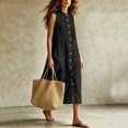 thumbnail image 6 of Women Solid Sleeveless Pleated Midi Dress, Front Button Split Flowy Long Dress, Summer Casual Vacation Sundress Black XXL(XXL), 6 of 6