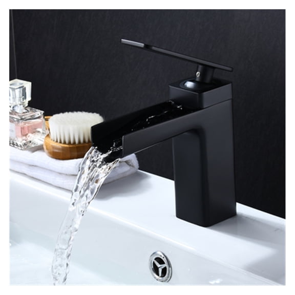 Robinet de Lavabo Noir et Or Robinet de Salle de Bain Mitigeur Robinet de Lavabo Blanc et Or Robinet Cascade Chaude Froide, Facile à Installer