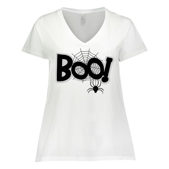 Inktastic Halloween Boo with Spider and Web in Black Women's Plus Size V-Neck T-Shirt