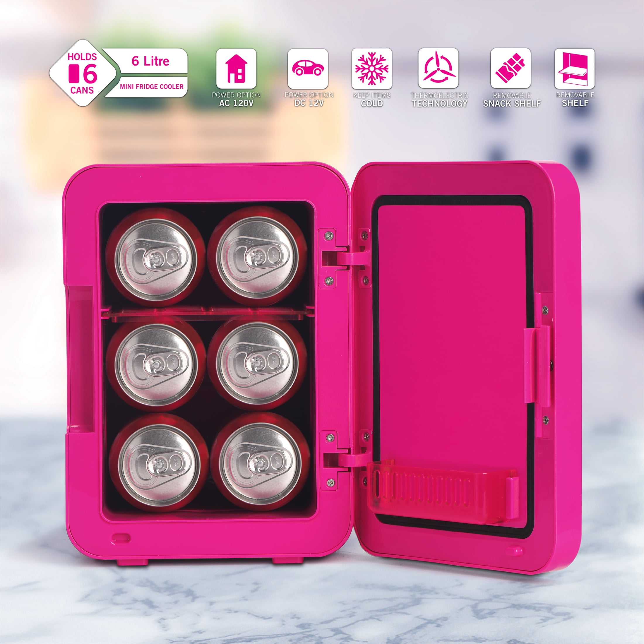 Barbie Hot Pink 6 Can Mini Fridge Thermoelectric Cooler 4 Litre