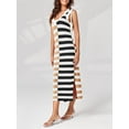 thumbnail image 5 of Michellecmm  Women's Knit Long Dress Sleeveless Stripes Print Side Slit Dress, 5 of 8