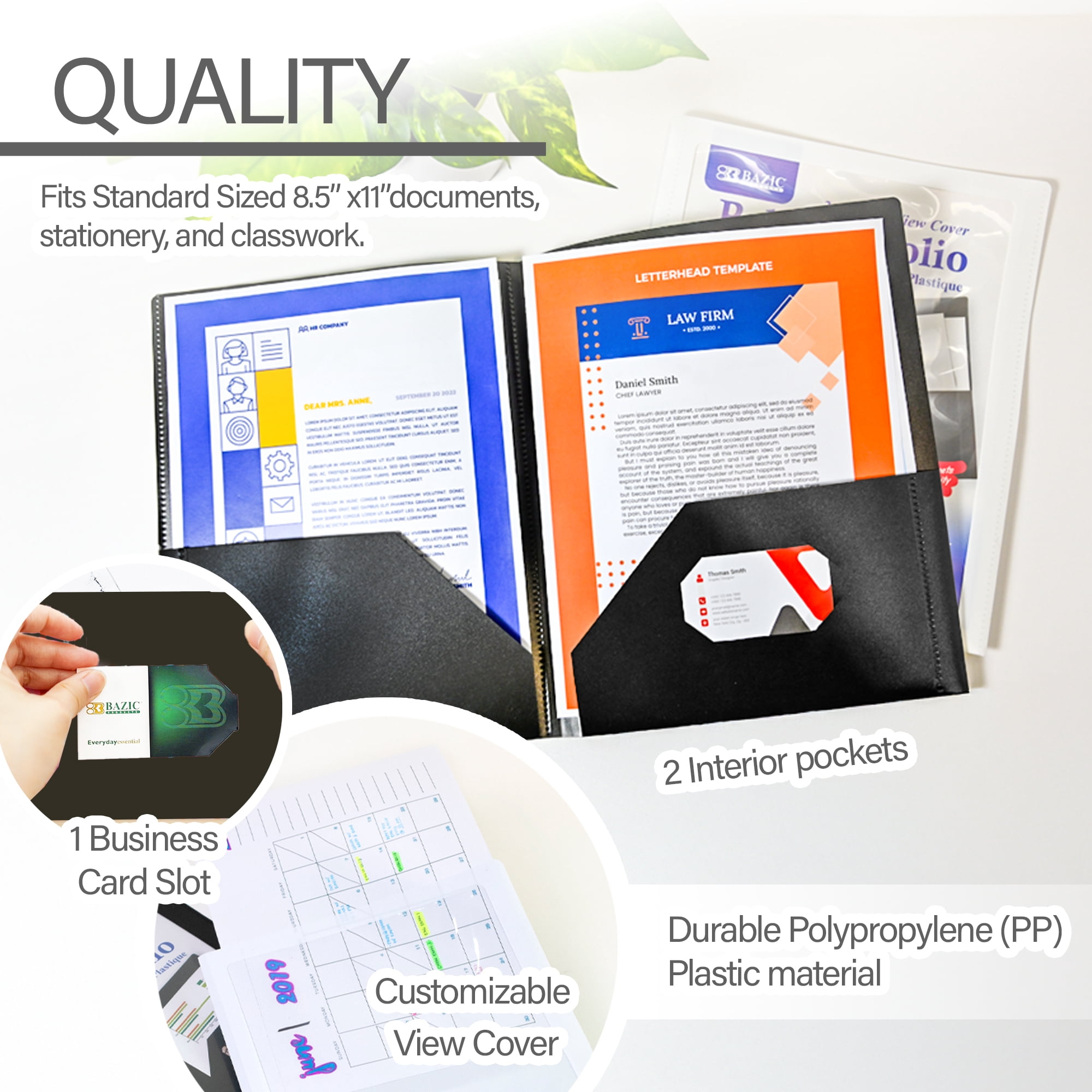 BAZIC 2 Pockets Poly Folder Portfolio w/ View Cover, Document Folders, 48-Pack