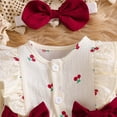 thumbnail image 6 of Beige Kids Girl Romper Long Sleeve Snap Front Cherry Print with Matching Headband 100% Cotton Outfit Newborn-9 Months,Size 6-9 Months, 6 of 9