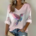 thumbnail image 2 of Breezora Haut pour Femmes avec Design Colibri et Ruban pour Sensibilisation à une Cause Soutien Confortable Col Rond Manches Courtes Taille TG Rouge, 2 of 4
