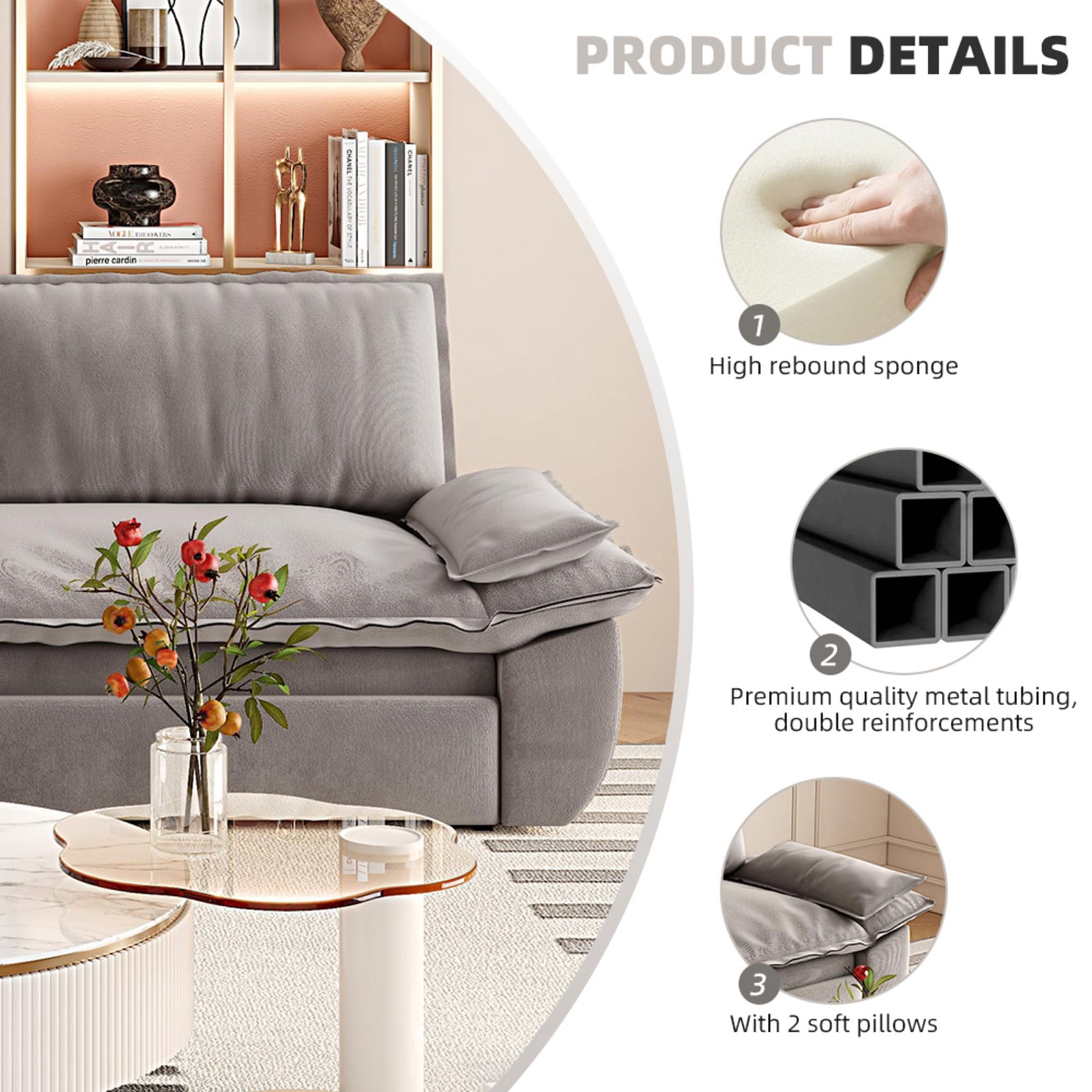 Firscook 73.2" Queen Pull Out Sofa Bed, Velvet Convertible Sleeper Couch for Small Spaces, Gray